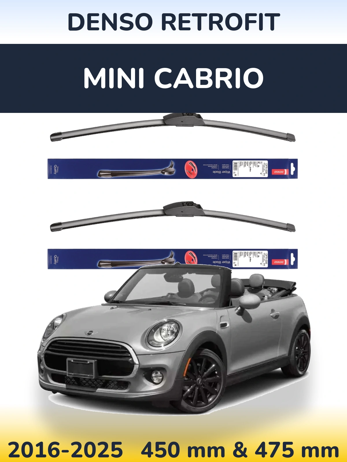 Sada předních stěračů Denso Retrofit 450 a 475 mm pro MINI Cabrio 2016-2025