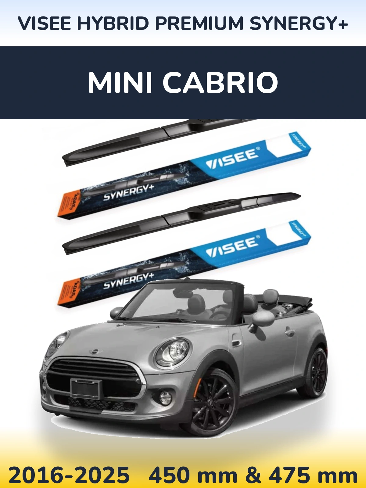 Sada předních stěračů VISEE HYBRID PREMIUM SYNERGY+ 450 a 475 mm pro MINI Cabrio 2016-2025