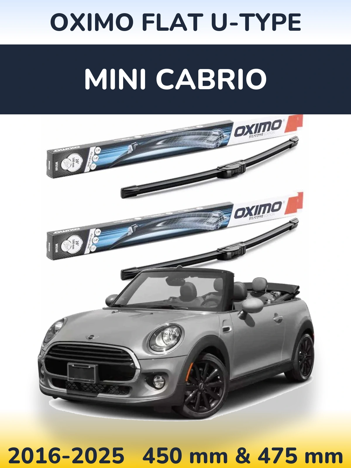 Sada předních stěračů Oximo Flat U-type 450 a 475 mm pro MINI Cabrio 2016-2025