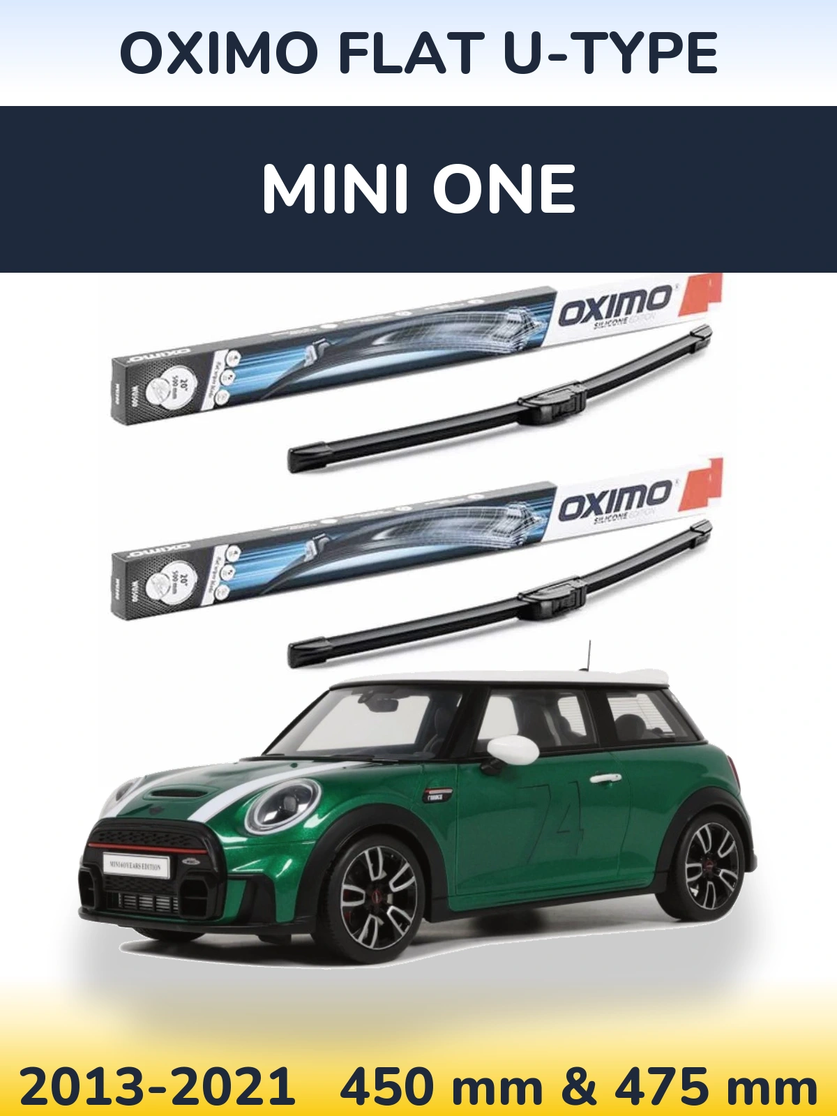 Sada předních stěračů Oximo Flat U-type 450 a 475 mm pro MINI One 2013-2021