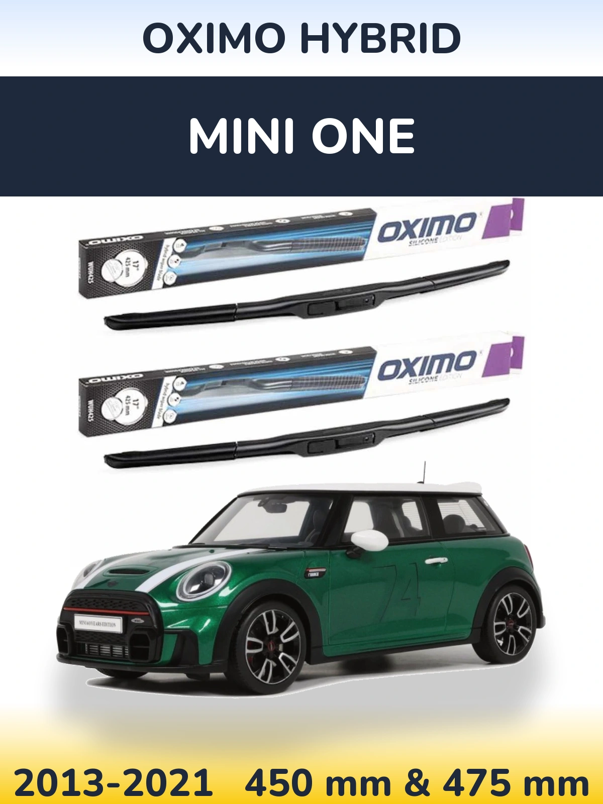 Sada předních stěračů Oximo Hybrid 450 a 475 mm pro MINI One 2013-2021