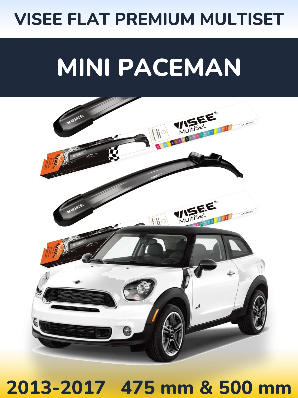 Sada předních stěračů VISEE FLAT PREMIUM MultiSet 475 a 500 mm pro MINI Paceman 2013-2017