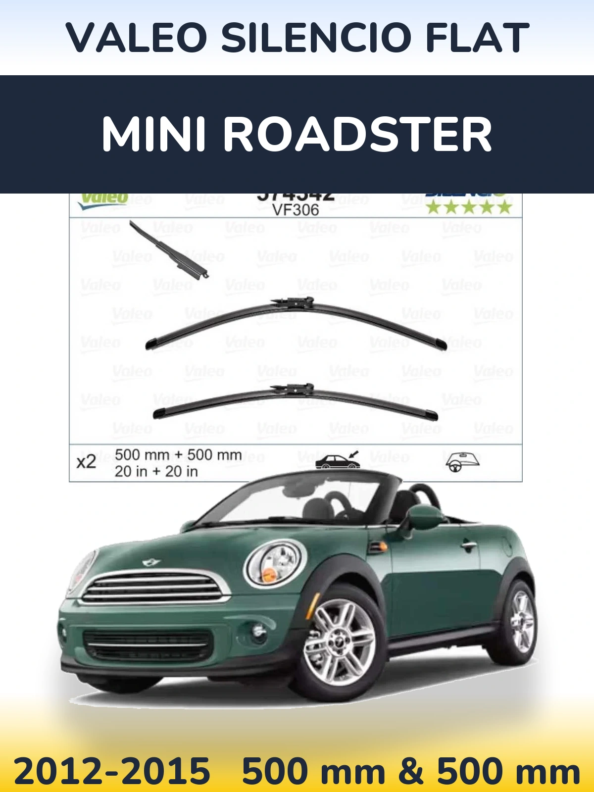 Sada předních stěračů Valeo Silencio Flat 500 a 500 mm pro MINI Roadster 2012-2015