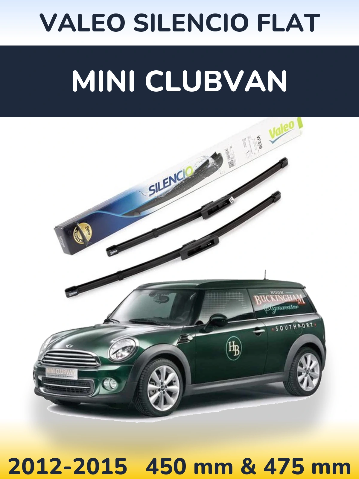 Sada předních stěračů Valeo Silencio Flat 450 a 475 mm pro MINI Clubvan 2012-2015