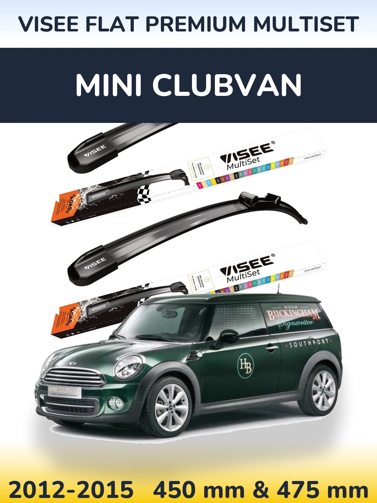 Sada předních stěračů VISEE FLAT PREMIUM MultiSet 450 a 475 mm pro MINI Clubvan 2012-2015