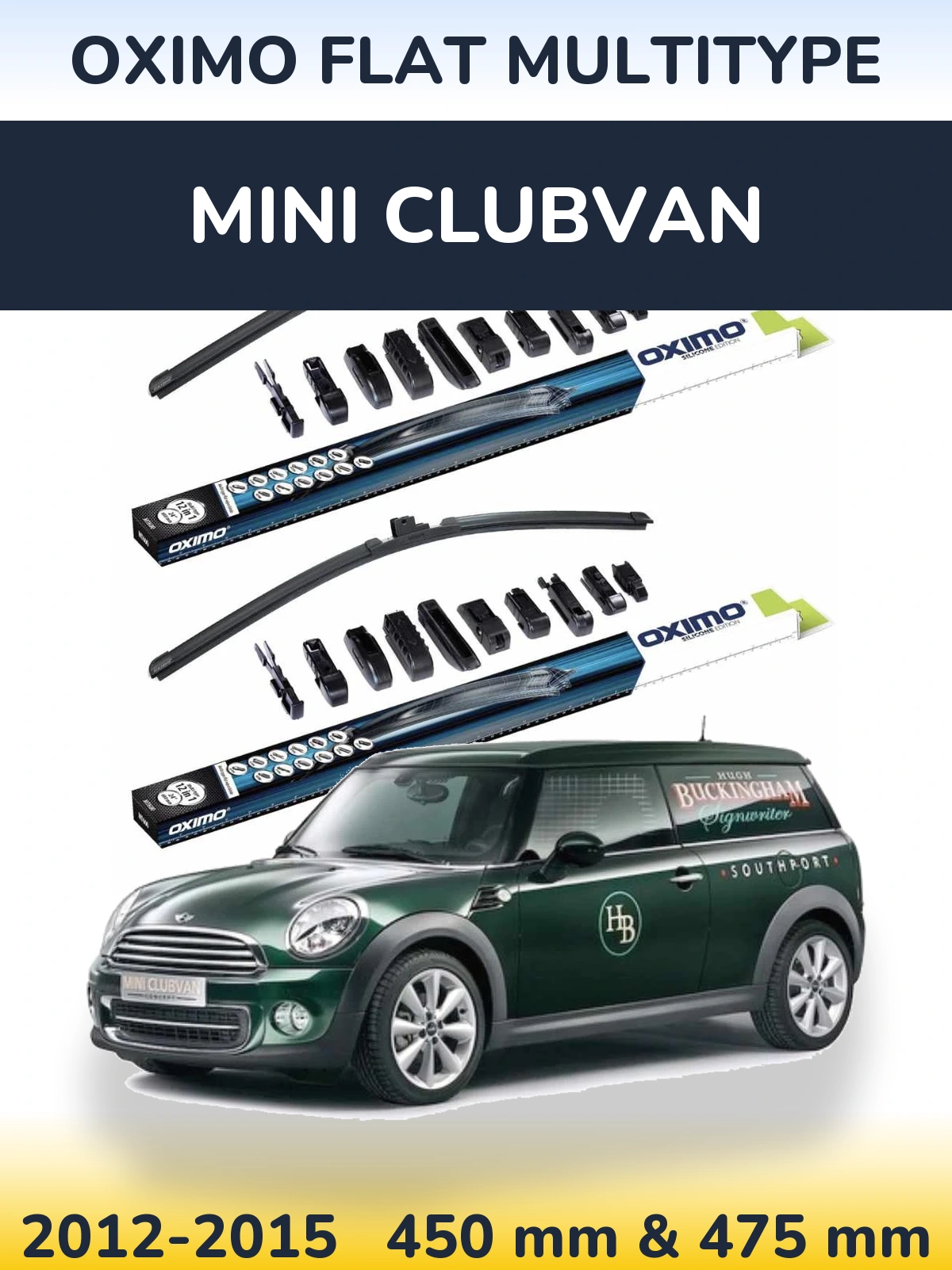 Sada předních stěračů Oximo Flat MultiType 450 a 475 mm pro MINI Clubvan 2012-2015