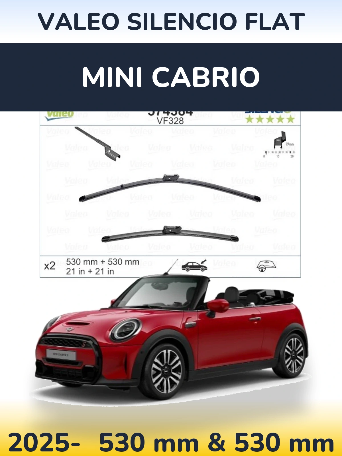 Sada předních stěračů Valeo Silencio Flat 530 a 520 mm pro MINI Cabrio 2025-2026