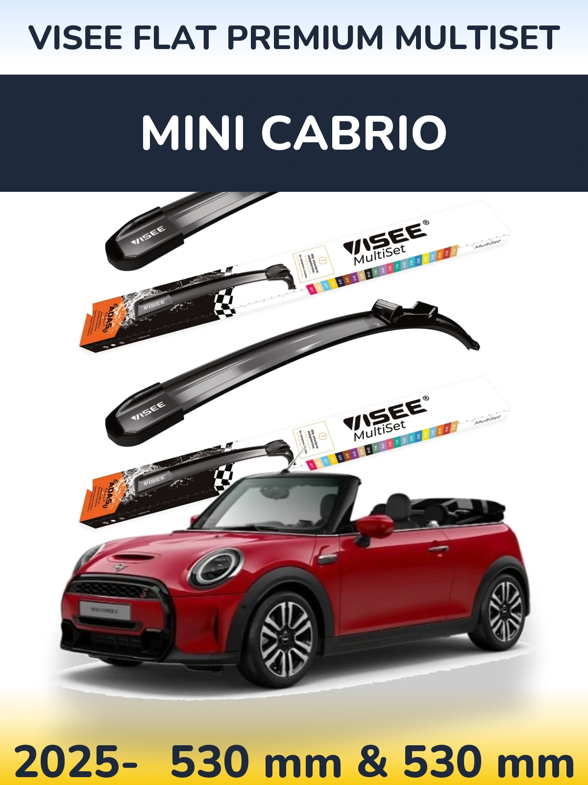 Комплект передніх щіток VISEE FLAT PREMIUM MultiSet 530 & 530 мм для MINI Cabrio 2025-2026