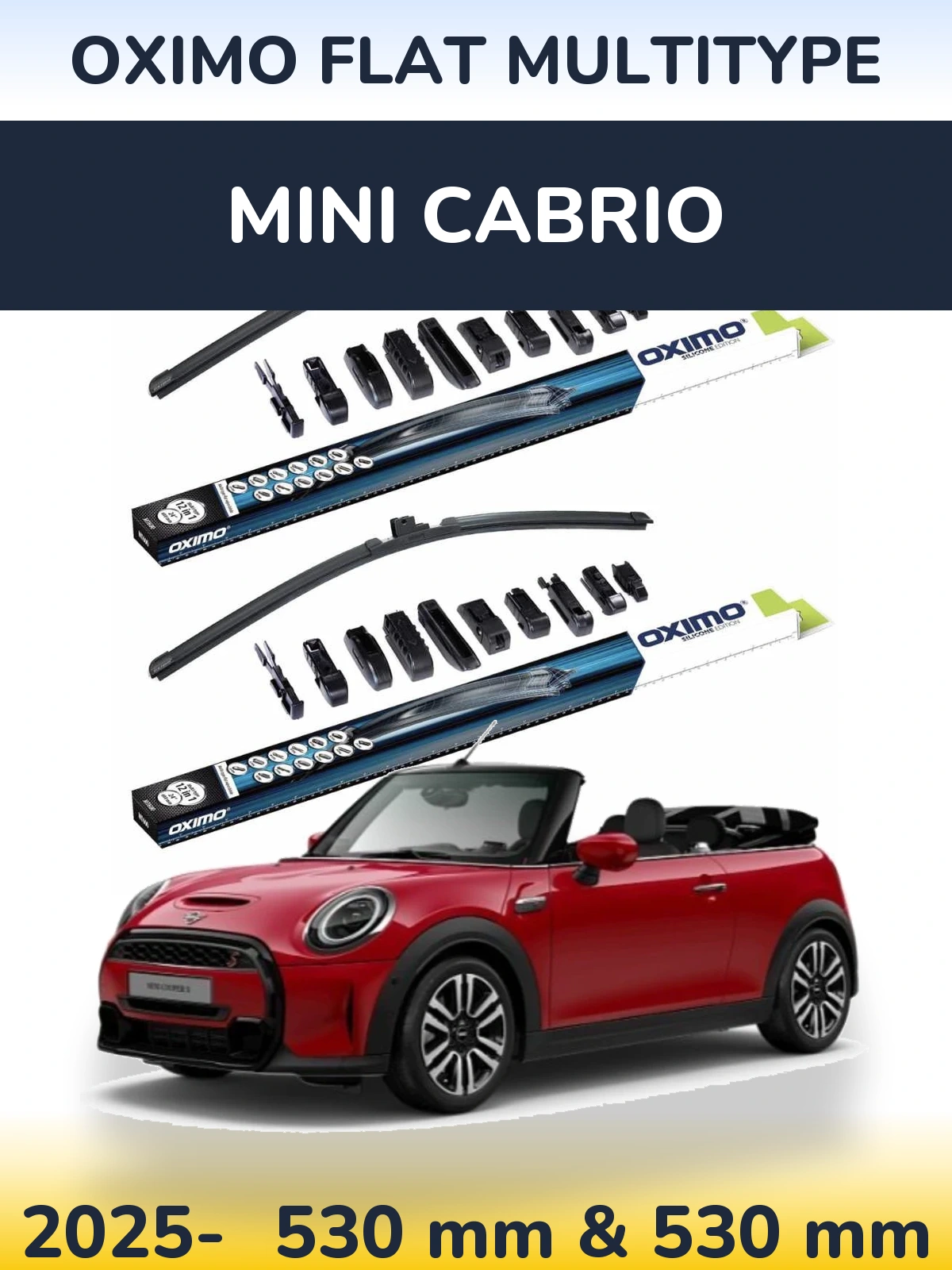 Sada předních stěračů Oximo Flat MultiType 530 a 530 mm pro MINI Cabrio 2025-2026