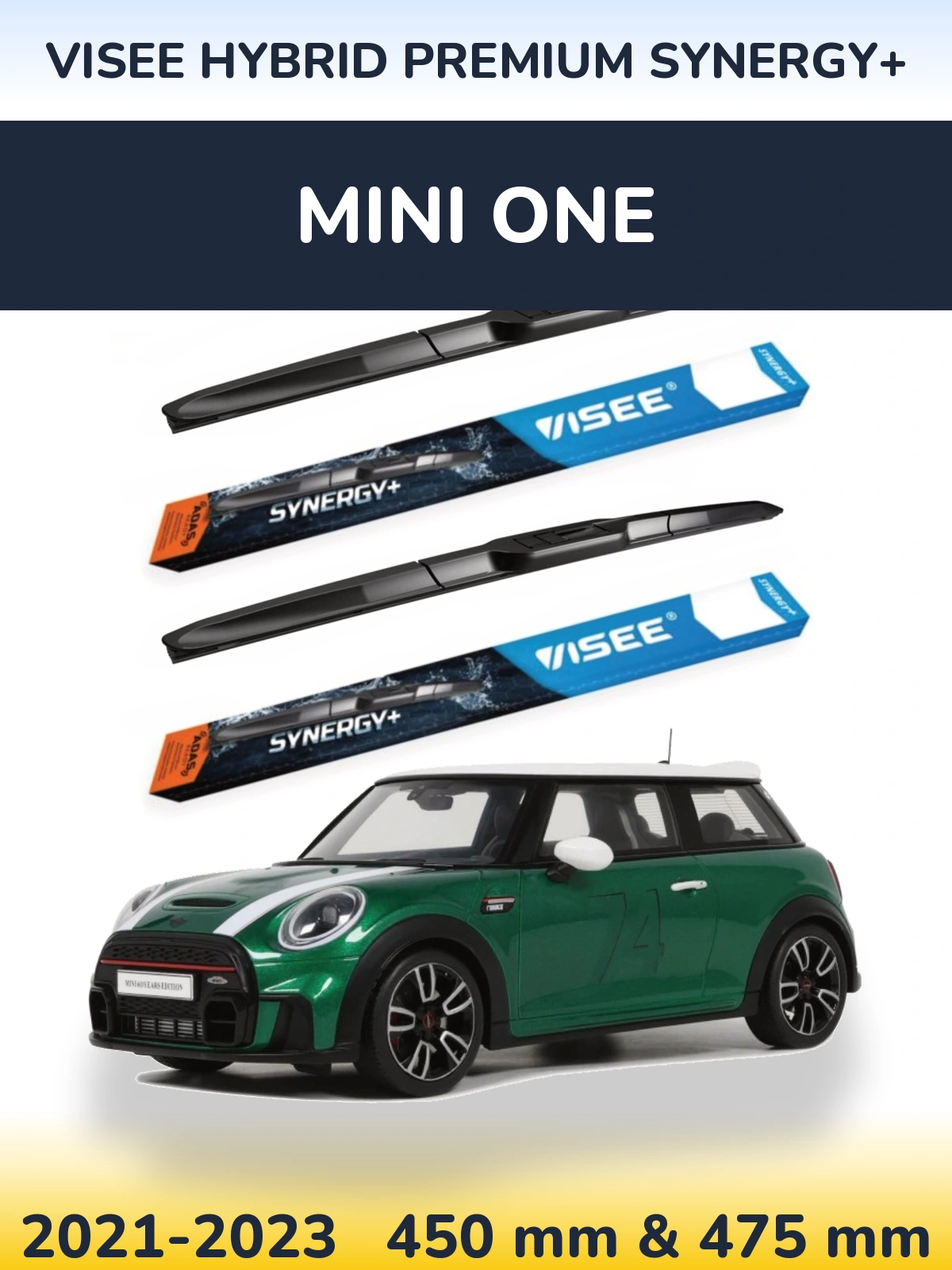 Sada předních stěračů VISEE HYBRID PREMIUM SYNERGY+ 450 a 475 mm pro MINI One 2021-2023