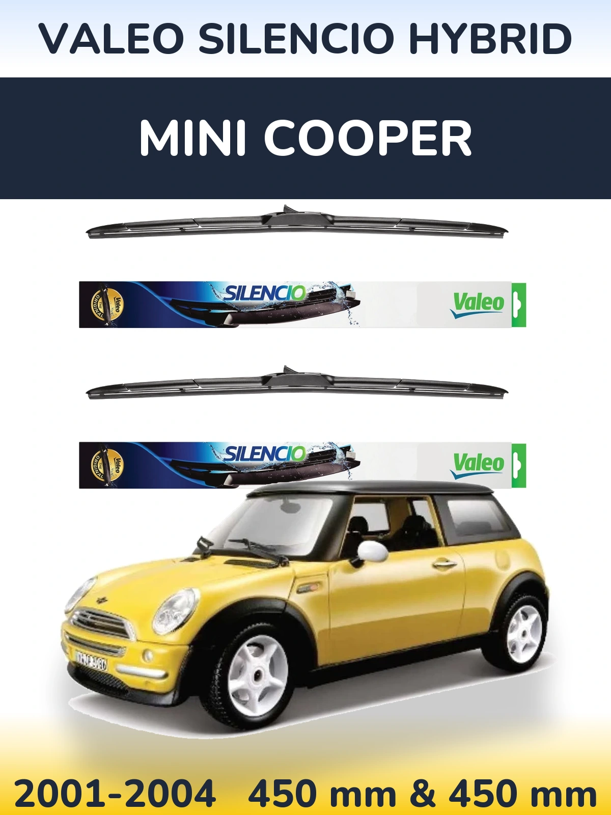 Sada předních stěračů Valeo Silencio Hybrid 450 a 450 mm pro MINI Cooper 2001-2004