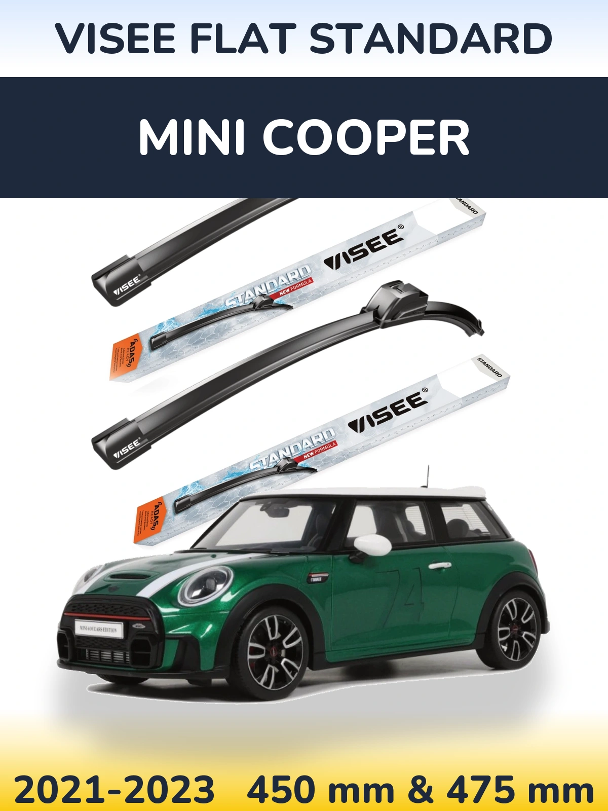 Sada předních stěračů VISEE FLAT STANDARD 450 a 475 mm pro MINI Cooper 2021-2023
