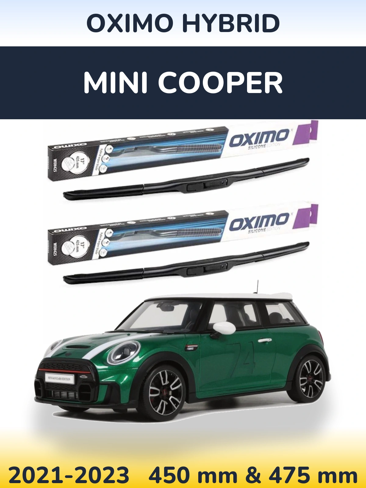 Sada předních stěračů Oximo Hybrid 450 a 475 mm pro MINI Cooper 2021-2023