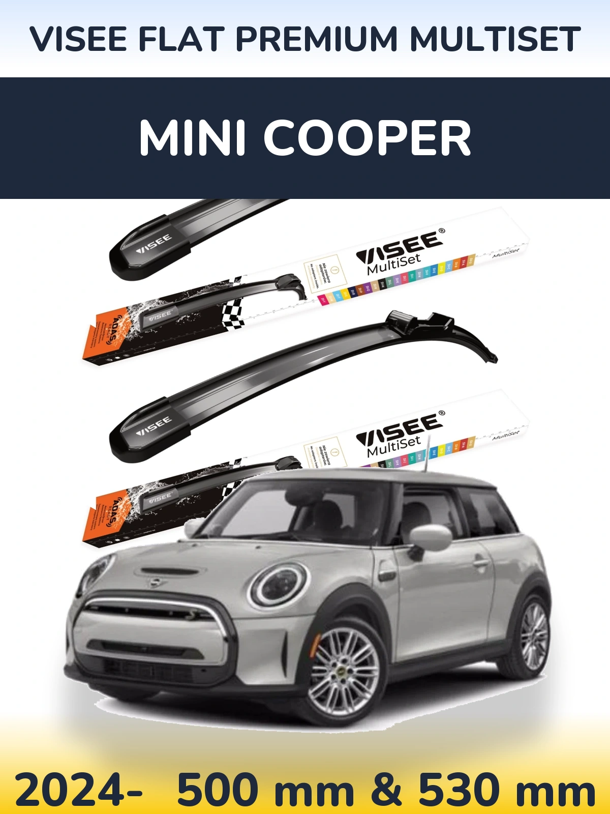 Sada předních stěračů VISEE FLAT PREMIUM MultiSet 500 a 530 mm pro MINI Cooper 2024-2026