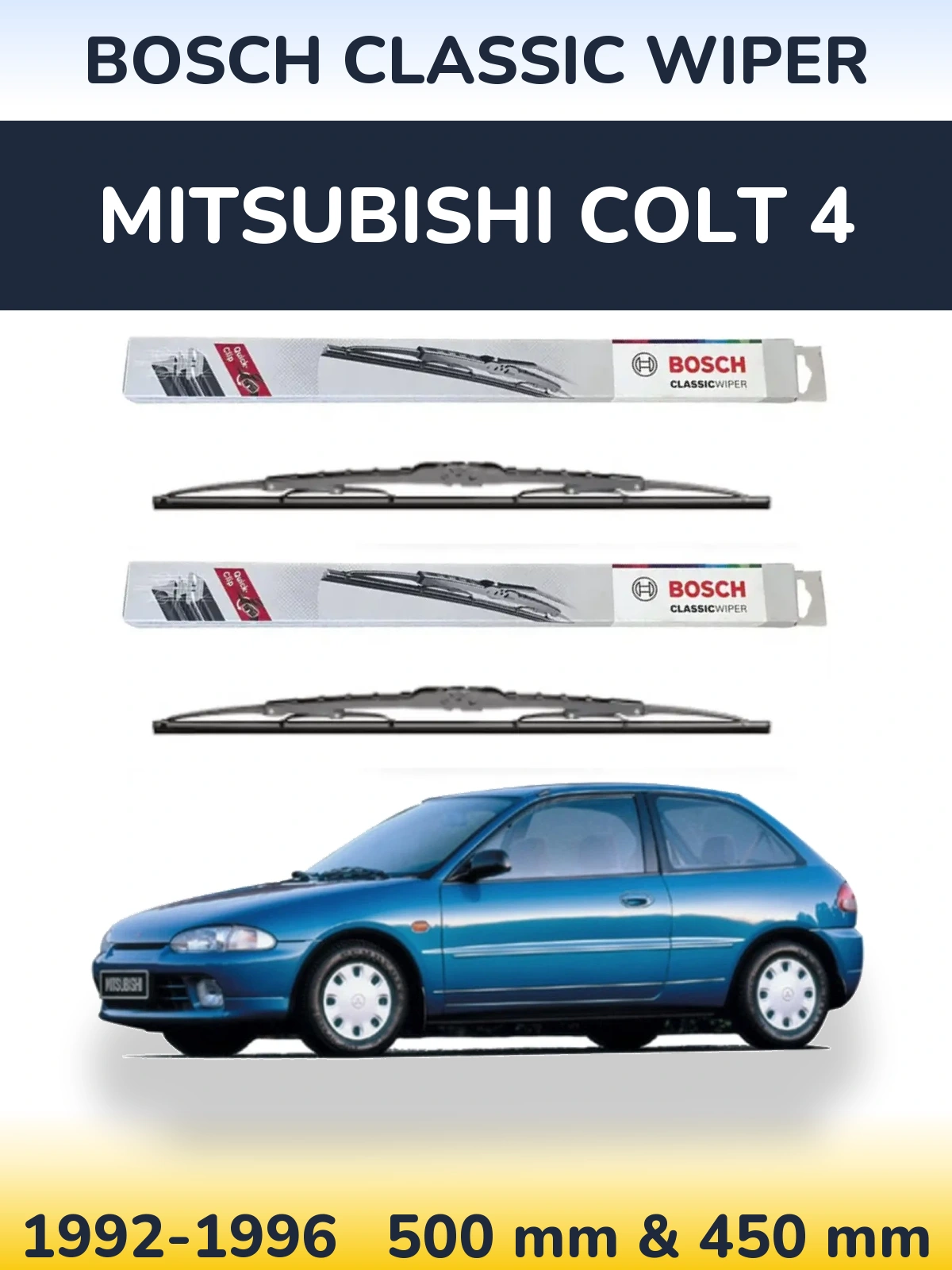 Sada předních stěračů BOSCH Classic Wiper 500 a 450 mm pro Mitsubishi Colt 4 1992-1996