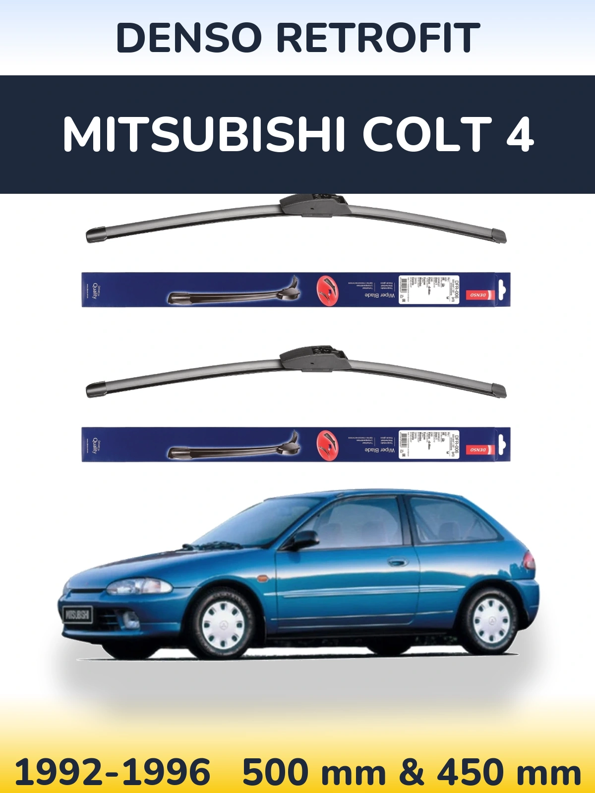 Sada předních stěračů Denso Retrofit 500 a 450 mm pro Mitsubishi Colt 4 1992-1996