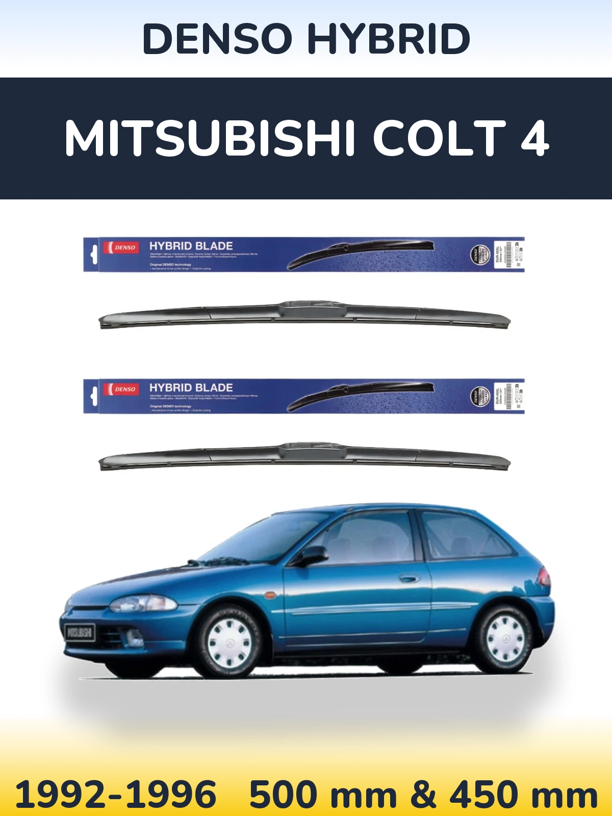 Sada předních stěračů Denso Hybrid 500 a 450 mm pro Mitsubishi Colt 4 1992-1996