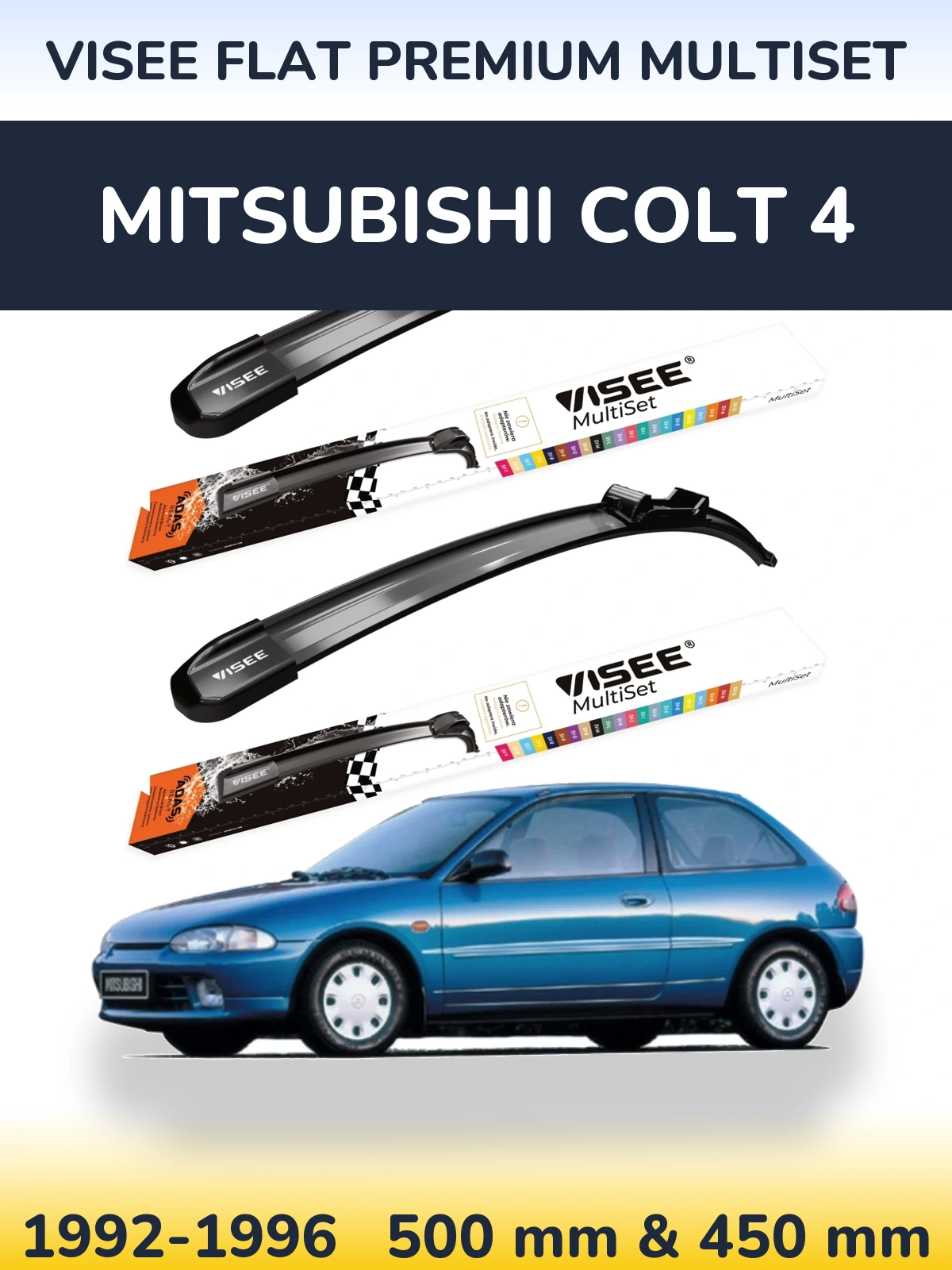 Sada předních stěračů VISEE FLAT PREMIUM MultiSet 500 a 450 mm pro Mitsubishi Colt 4 1992-1996