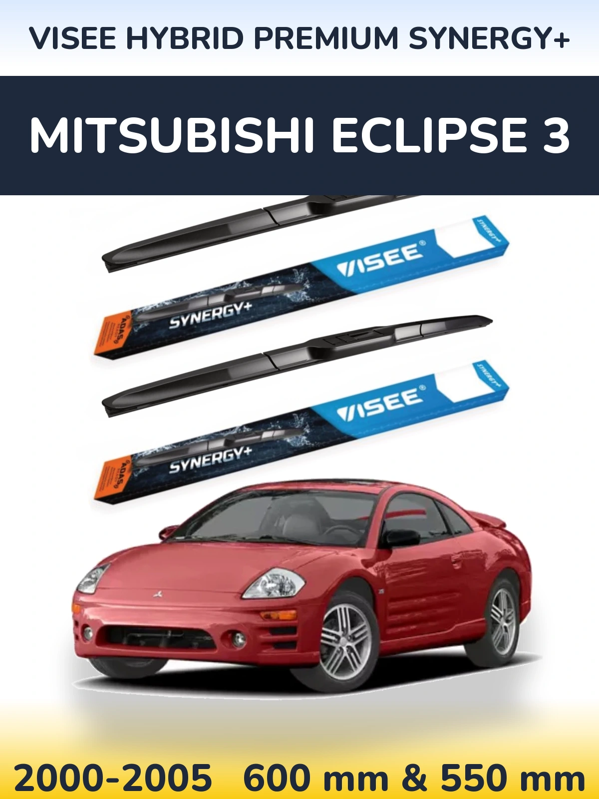 Sada předních stěračů VISEE HYBRID PREMIUM SYNERGY+ 600 a 550 mm pro Mitsubishi Eclipse 3 2000-2005
