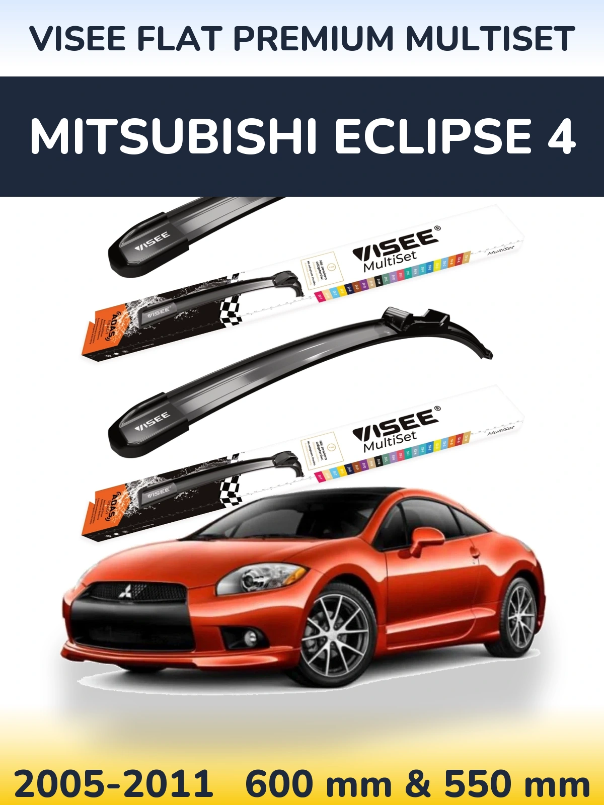 Sada předních stěračů VISEE FLAT PREMIUM MultiSet 600 a 550 mm pro Mitsubishi Eclipse 4 2005-2011