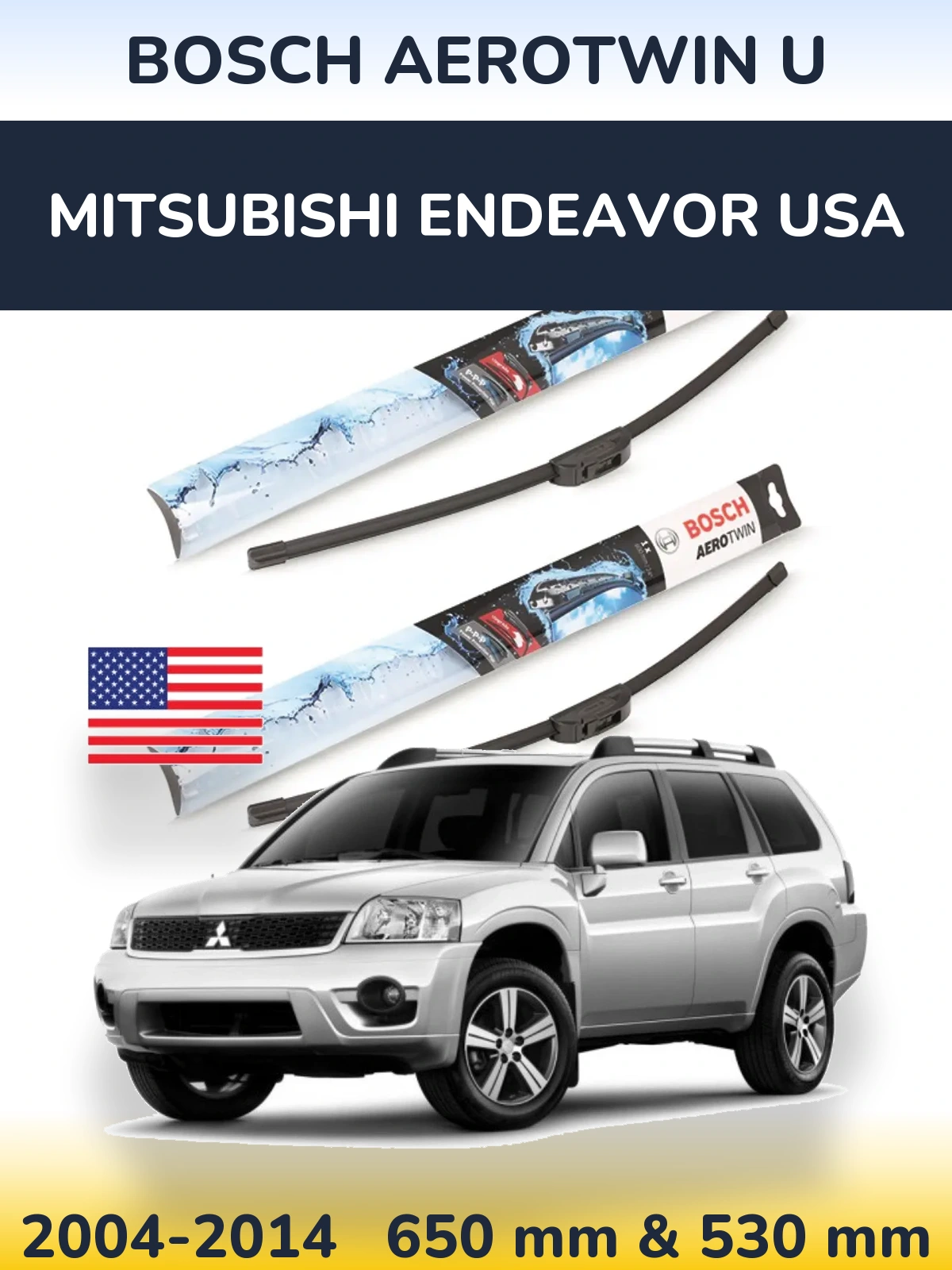 Sada předních stěračů BOSCH AeroTwin U 650 a 530 mm pro Mitsubishi Endeavor USA 2004-2014