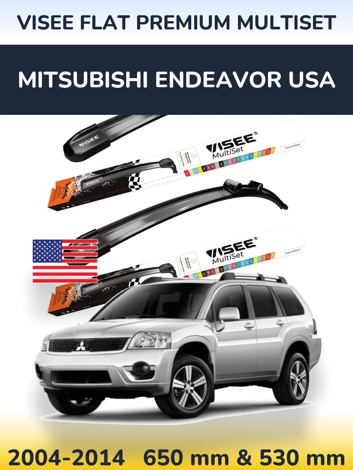 Sada předních stěračů VISEE FLAT PREMIUM MultiSet 650 a 530 mm pro Mitsubishi Endeavor USA 2004-2014