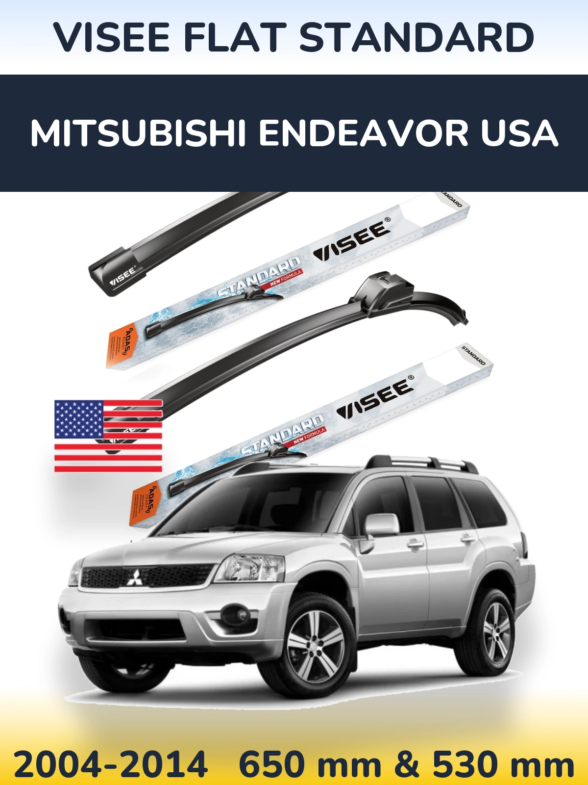 Sada předních stěračů VISEE FLAT STANDARD 650 a 530 mm pro Mitsubishi Endeavor USA 2004-2014