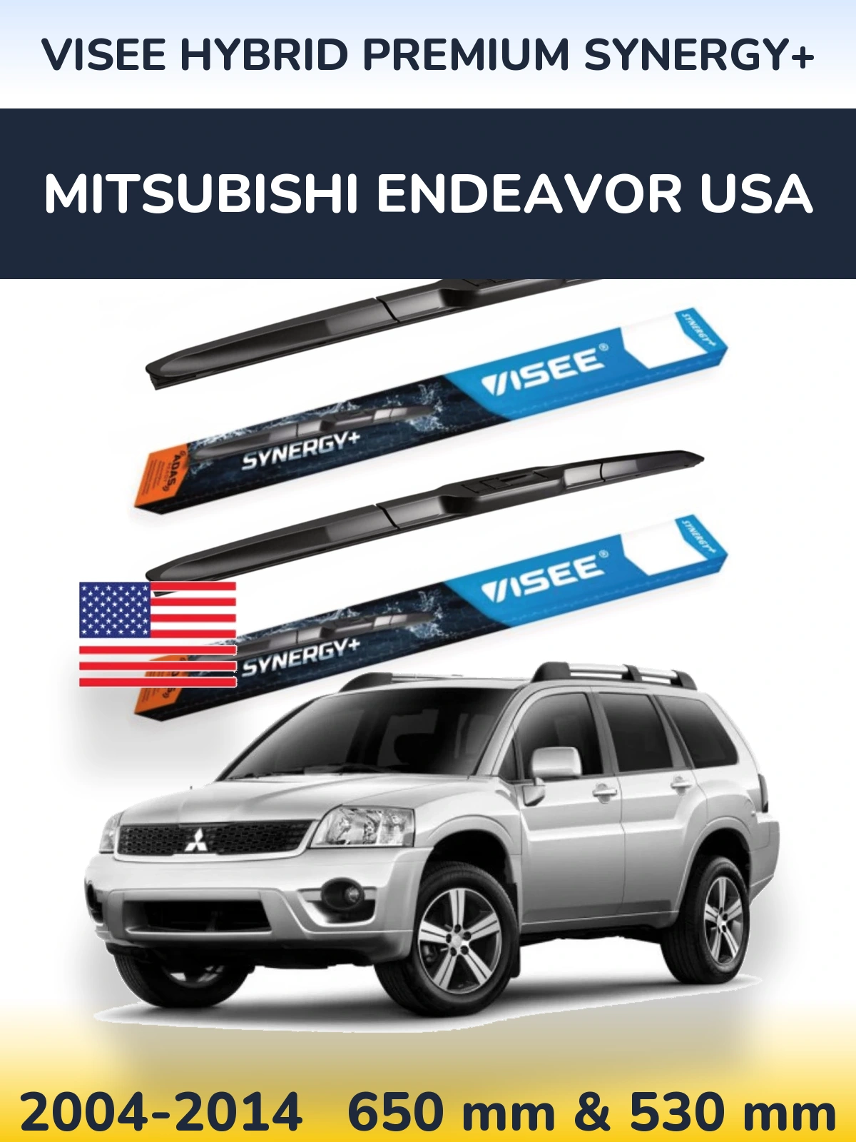 Sada předních stěračů VISEE HYBRID PREMIUM SYNERGY+ 650 a 530 mm pro Mitsubishi Endeavor USA 2004-2014