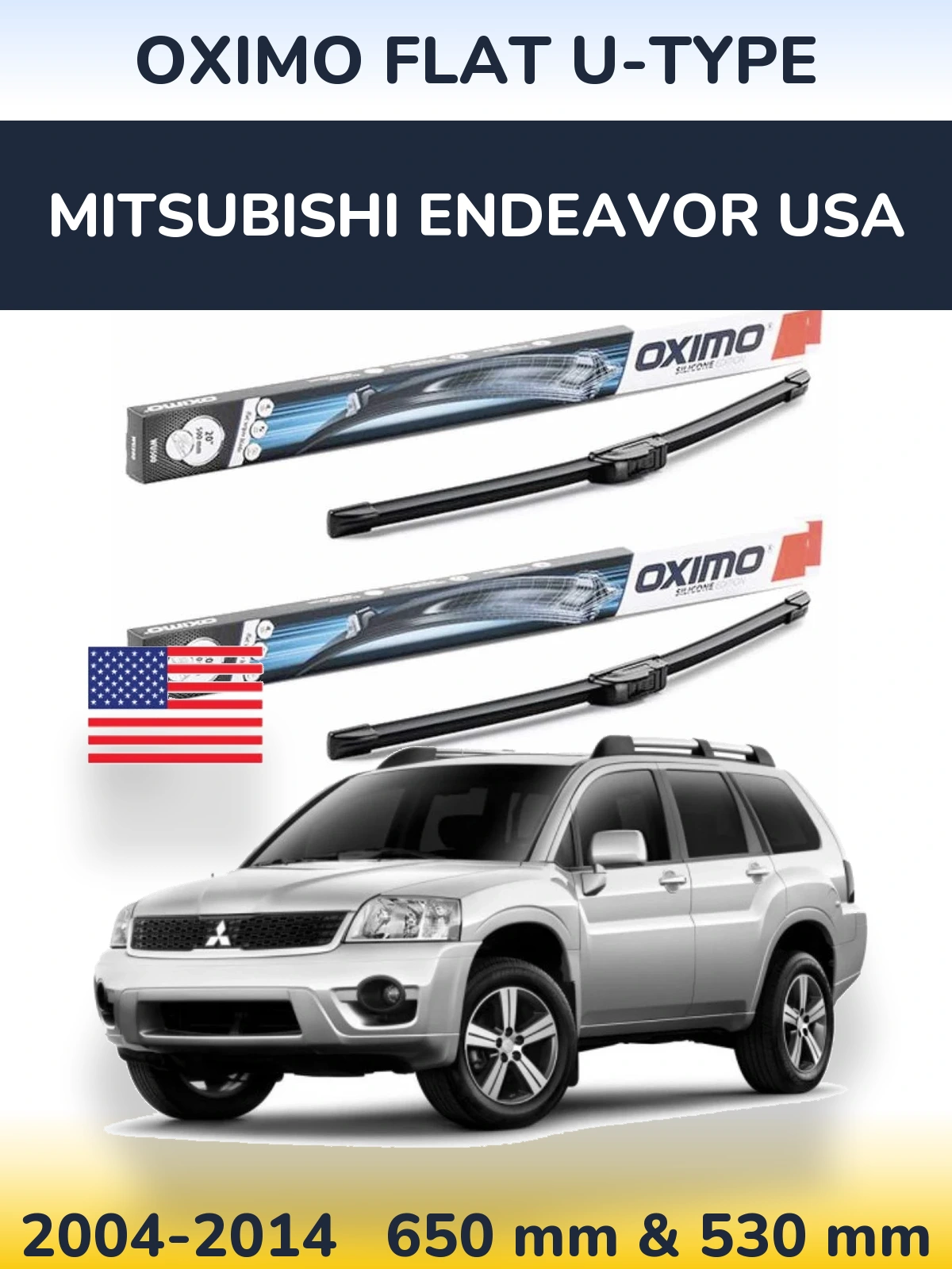 Sada předních stěračů Oximo Flat U-type 650 a 530 mm pro Mitsubishi Endeavor USA 2004-2014