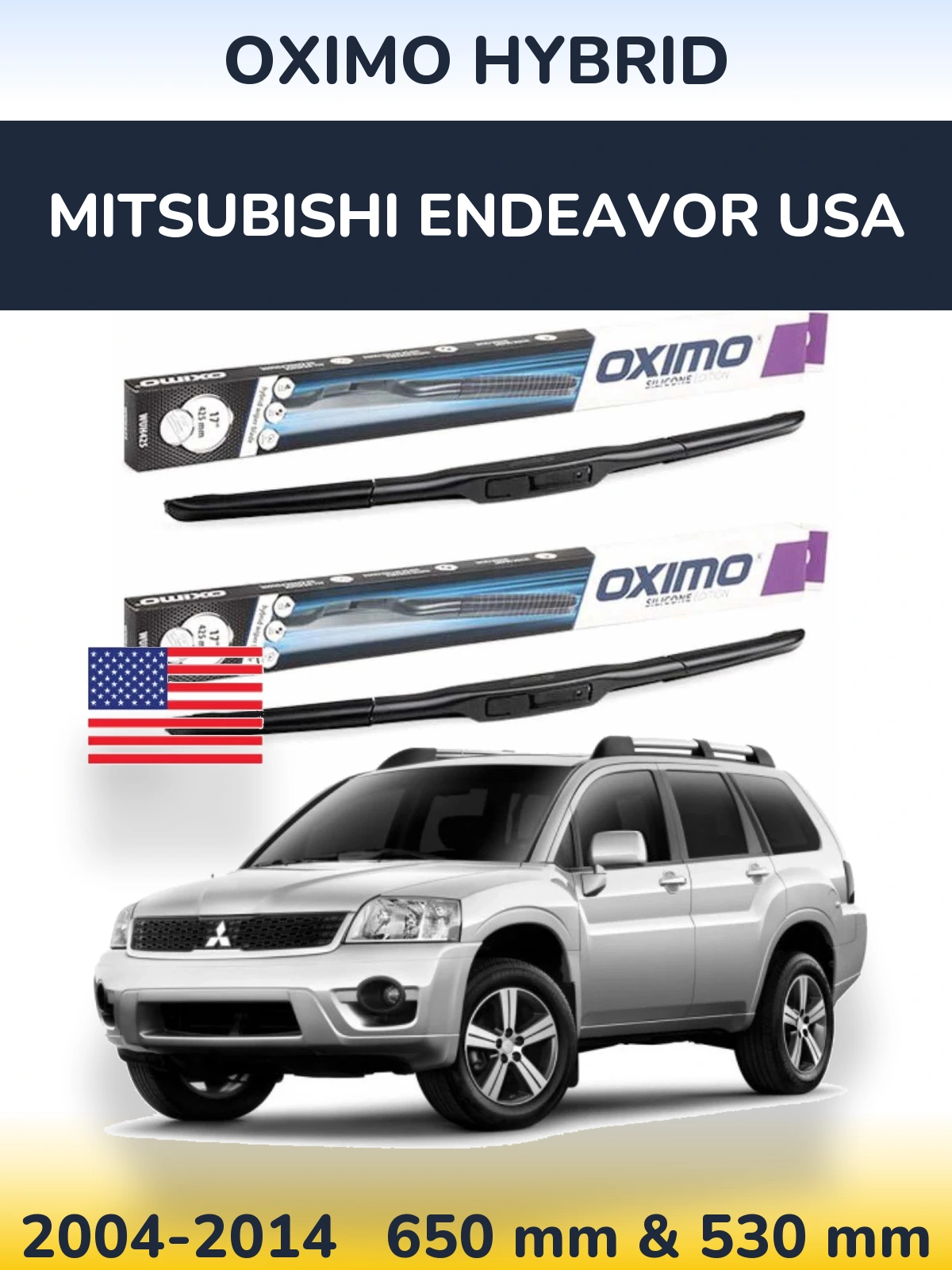 Sada předních stěračů Oximo Hybrid 650 a 530 mm pro Mitsubishi Endeavor USA 2004-2014