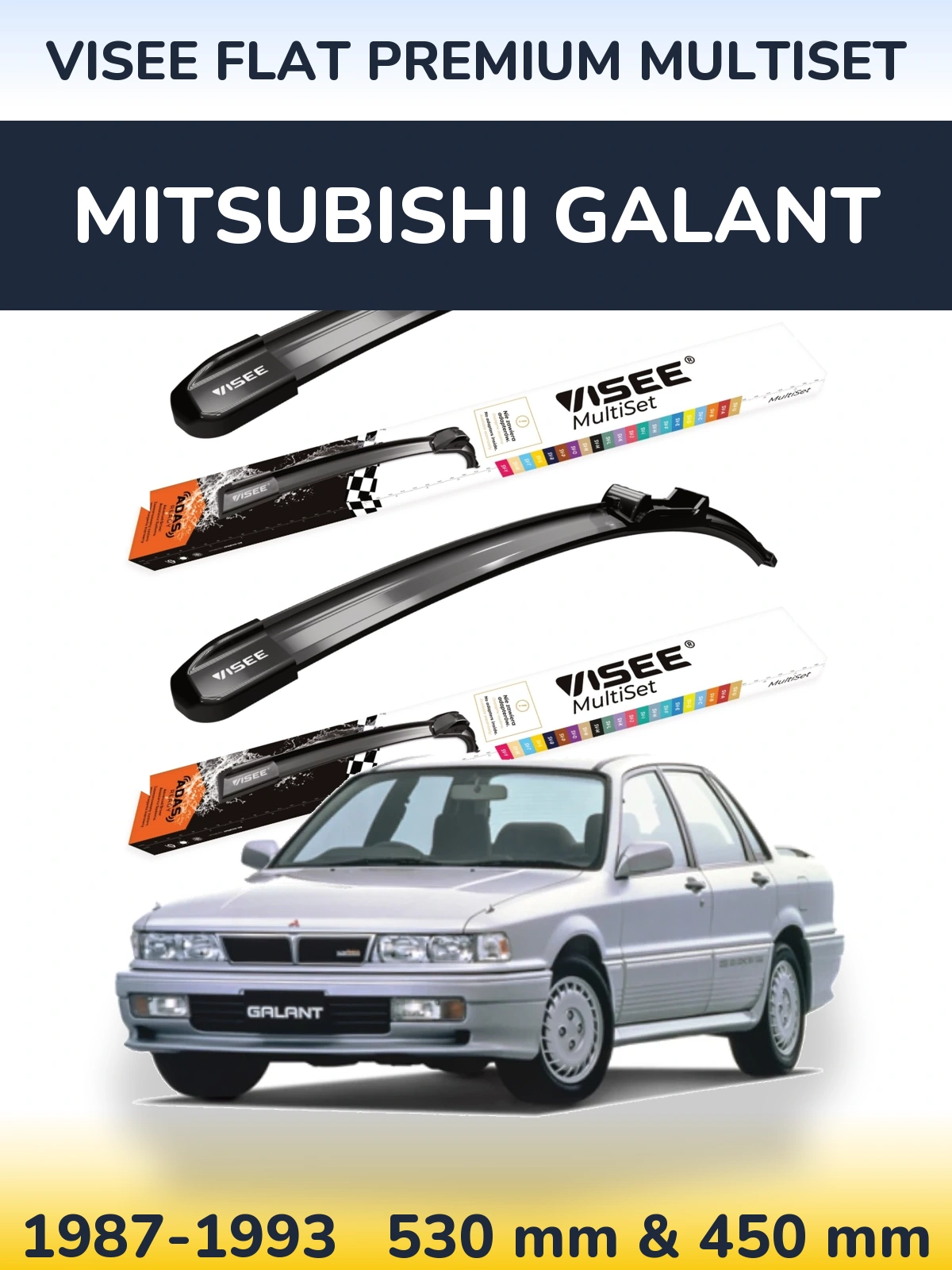 Sada předních stěračů VISEE FLAT PREMIUM MultiSet 530 a 450 mm pro Mitsubishi Galant 1987-1993