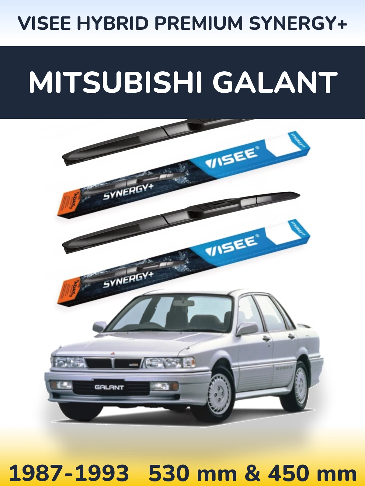 Sada předních stěračů VISEE HYBRID PREMIUM SYNERGY+ 530 a 450 mm pro Mitsubishi Galant 1987-1993