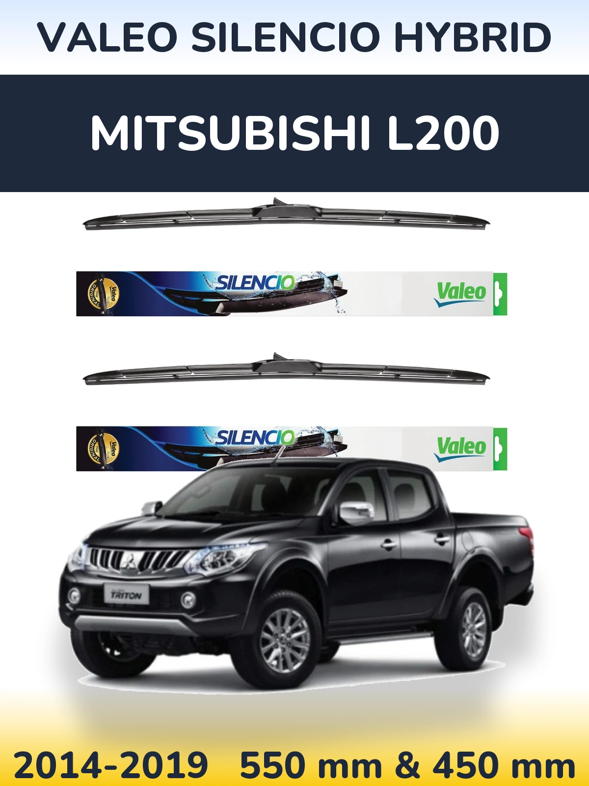 Sada předních stěračů Valeo Silencio Hybrid 550 a 450 mm pro Mitsubishi L200 2014-2019