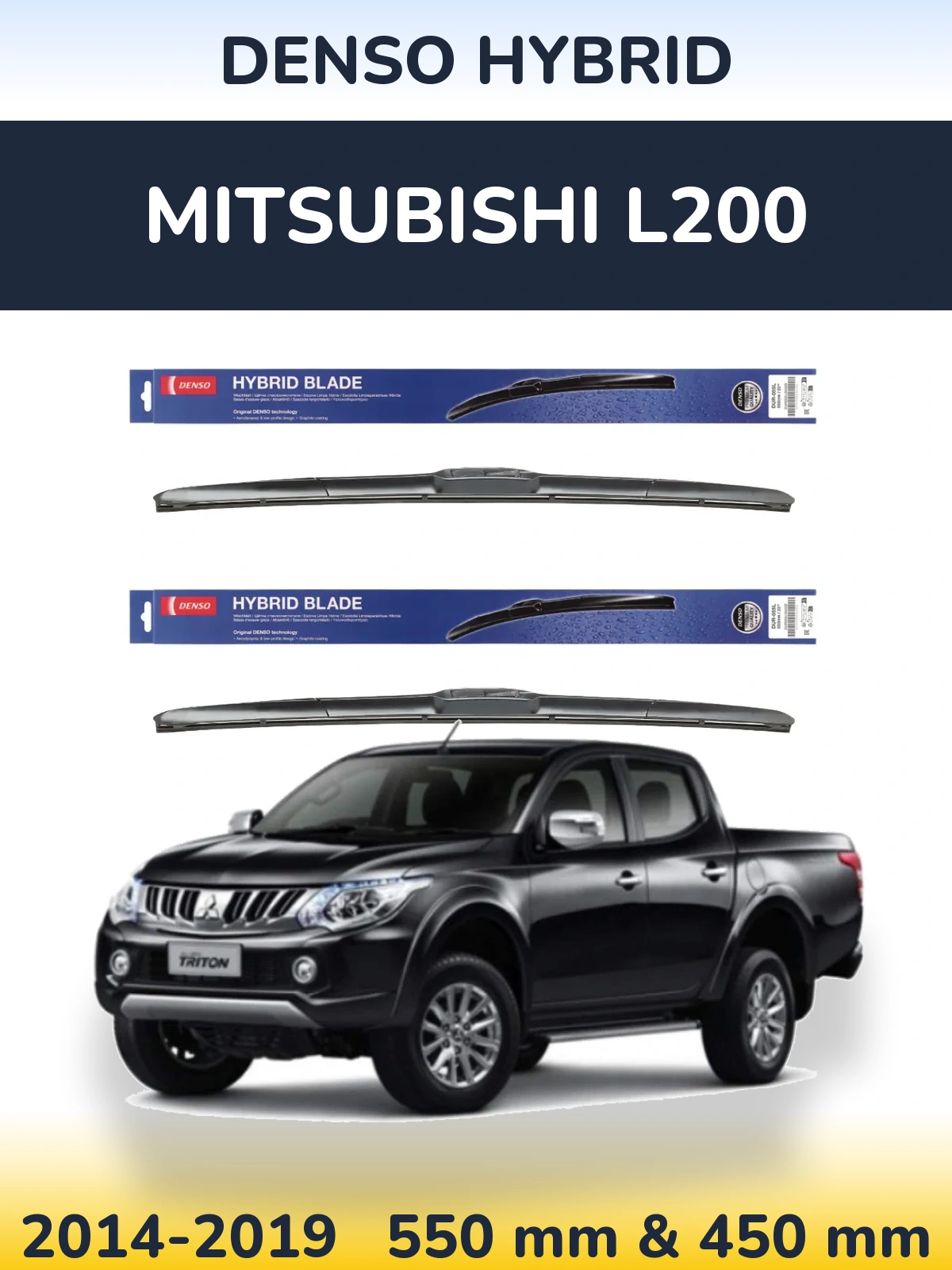 Sada předních stěračů Denso Hybrid 550 a 450 mm pro Mitsubishi L200 2014-2019