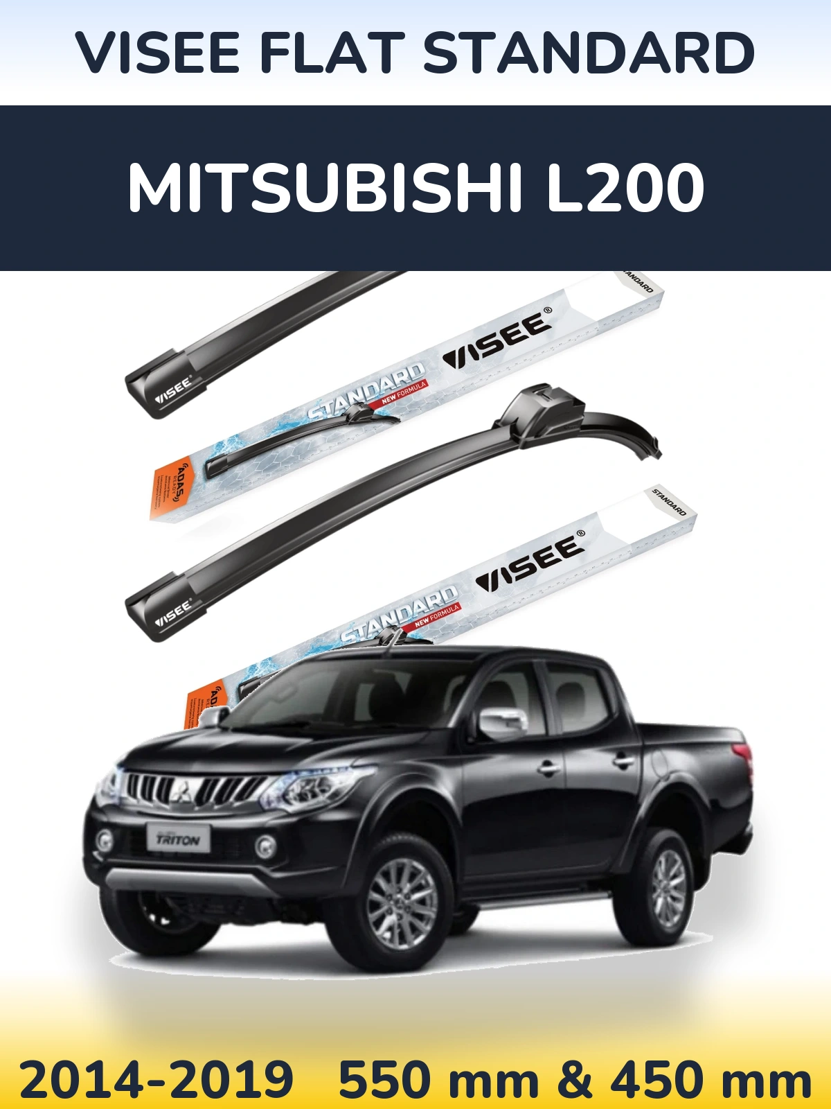 Sada předních stěračů VISEE FLAT STANDARD 550 a 450 mm pro Mitsubishi L200 2014-2019