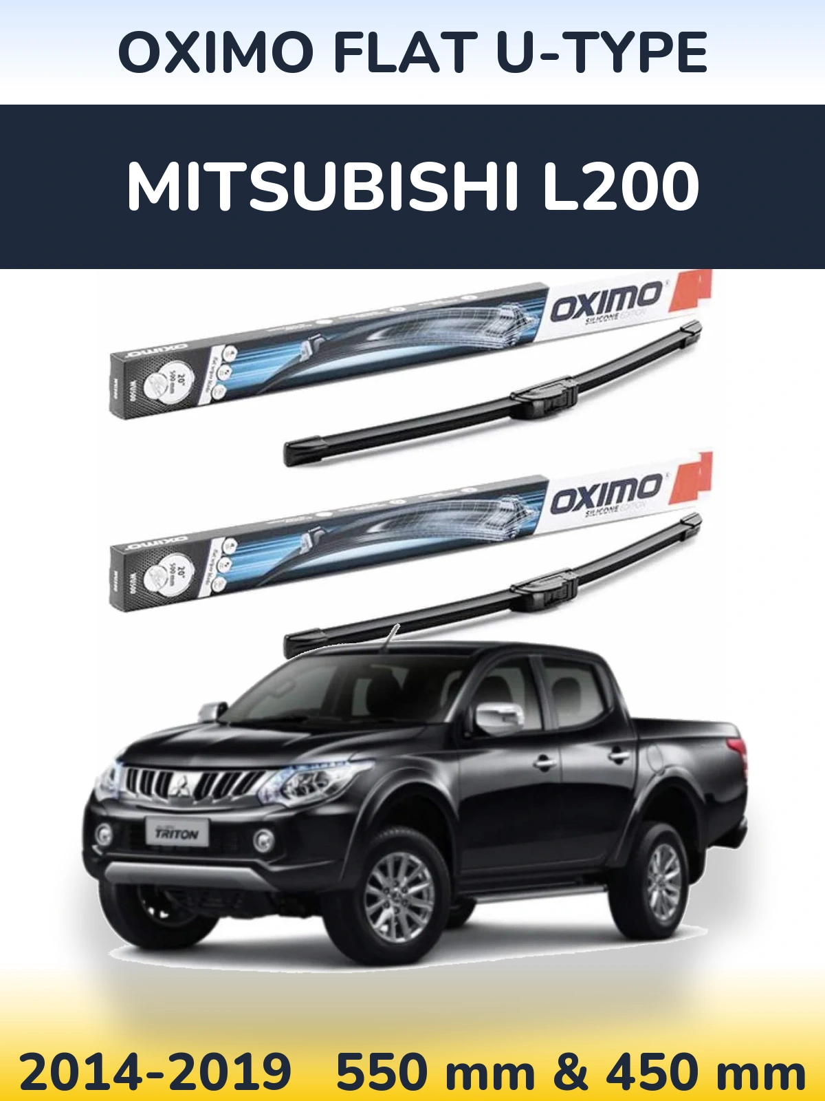 Sada předních stěračů Oximo Flat U-type 550 a 450 mm pro Mitsubishi L200 2014-2019