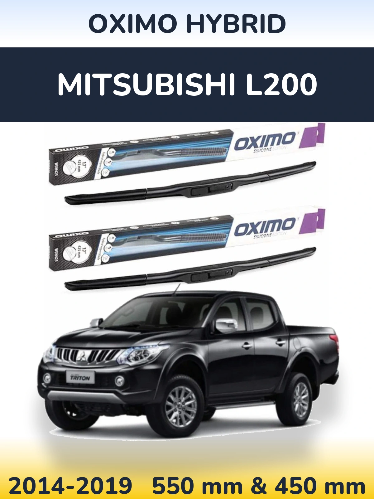 Sada předních stěračů Oximo Hybrid 550 a 450 mm pro Mitsubishi L200 2014-2019