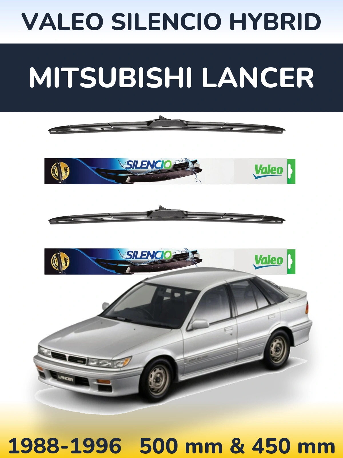 Sada předních stěračů Valeo Silencio Hybrid 500 a 450 mm pro Mitsubishi Lancer 1988-1996
