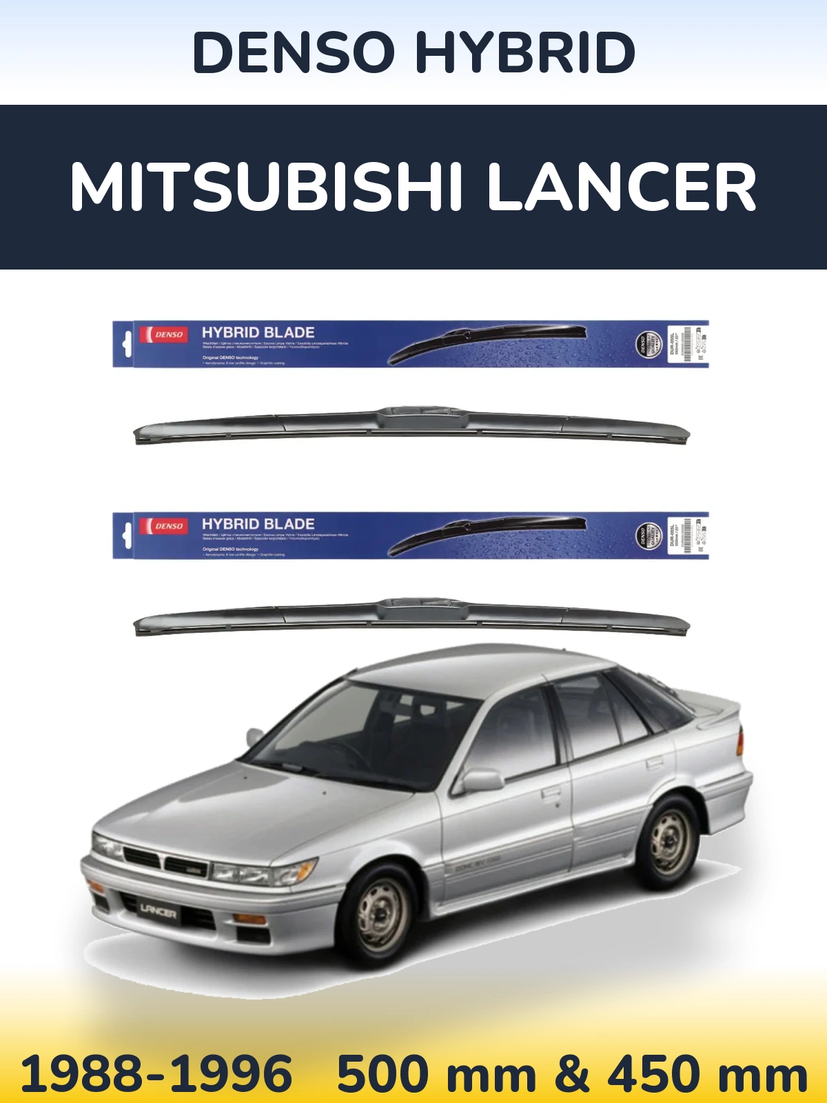 Sada předních stěračů Denso Hybrid 500 a 450 mm pro Mitsubishi Lancer 1988-1996