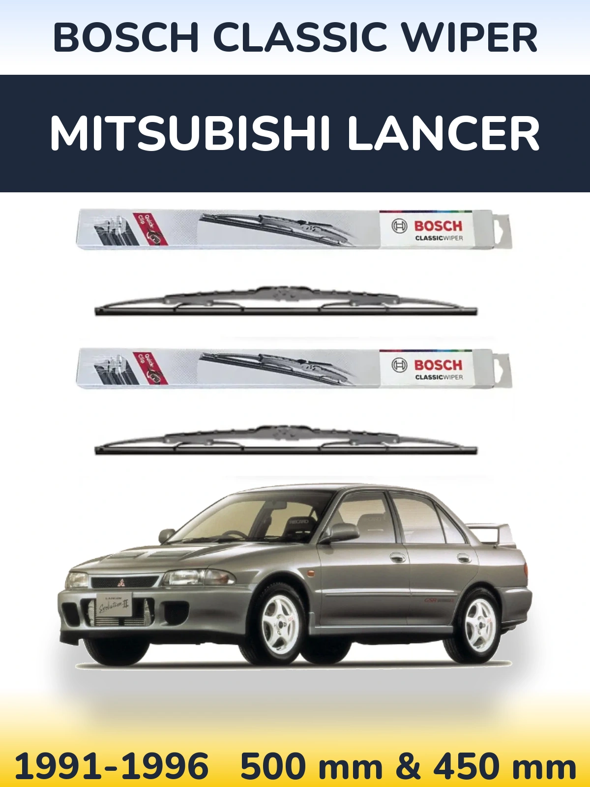 Sada předních stěračů BOSCH Classic Wiper 500 a 450 mm pro Mitsubishi Lancer 1991-1996