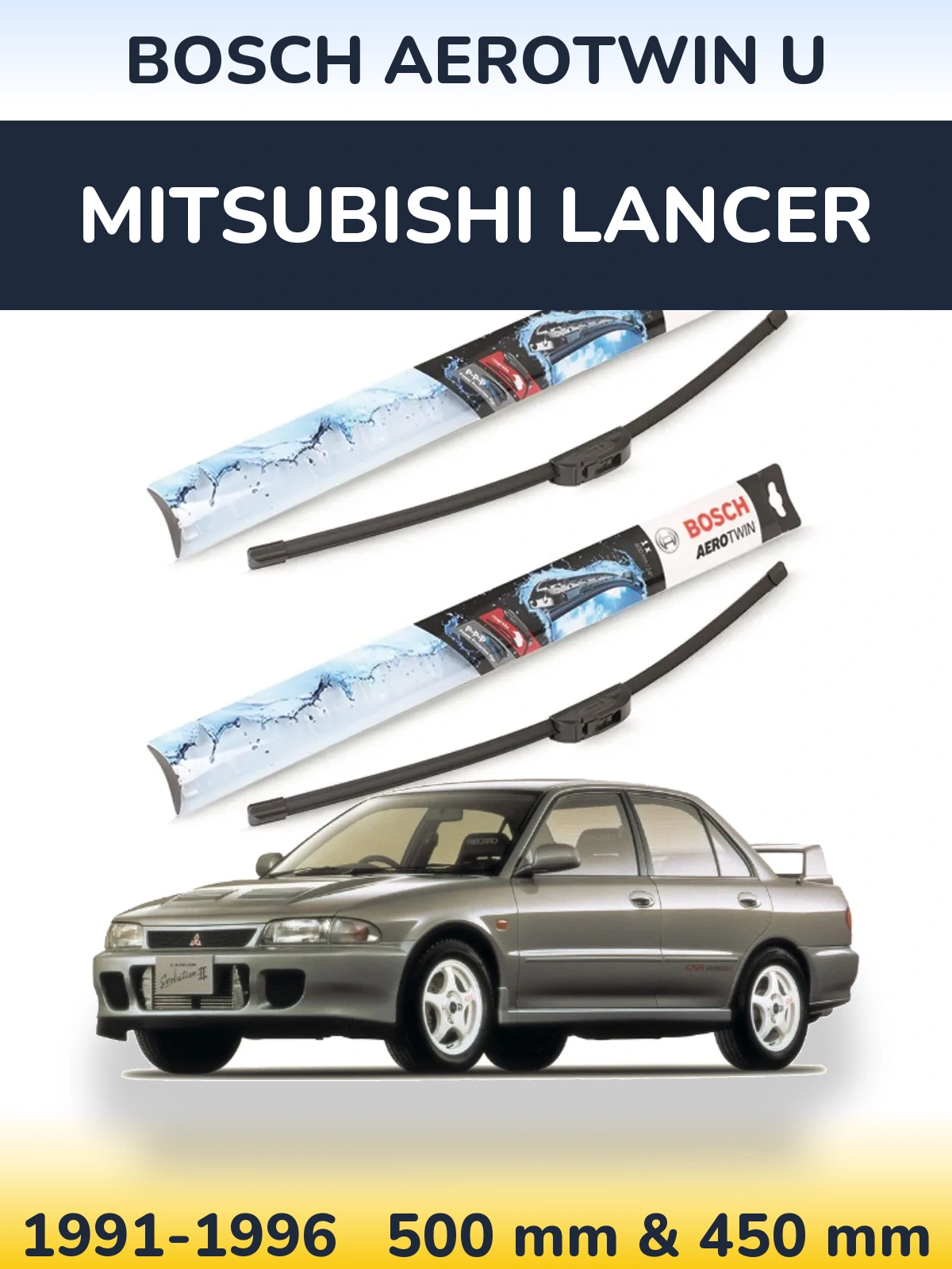 Sada předních stěračů BOSCH AeroTwin U 500 a 450 mm pro Mitsubishi Lancer 1991-1996