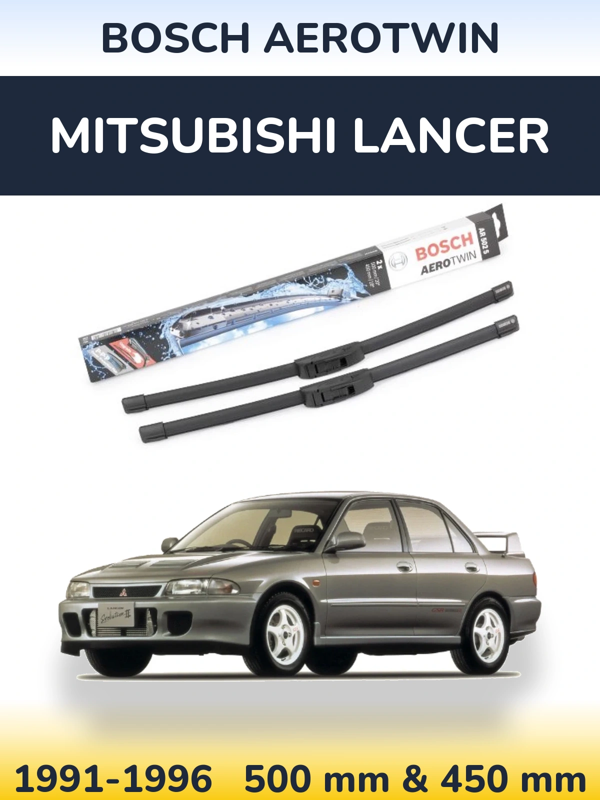 Sada předních stěračů BOSCH AeroTwin 500 a 450 mm pro Mitsubishi Lancer 1991-1996