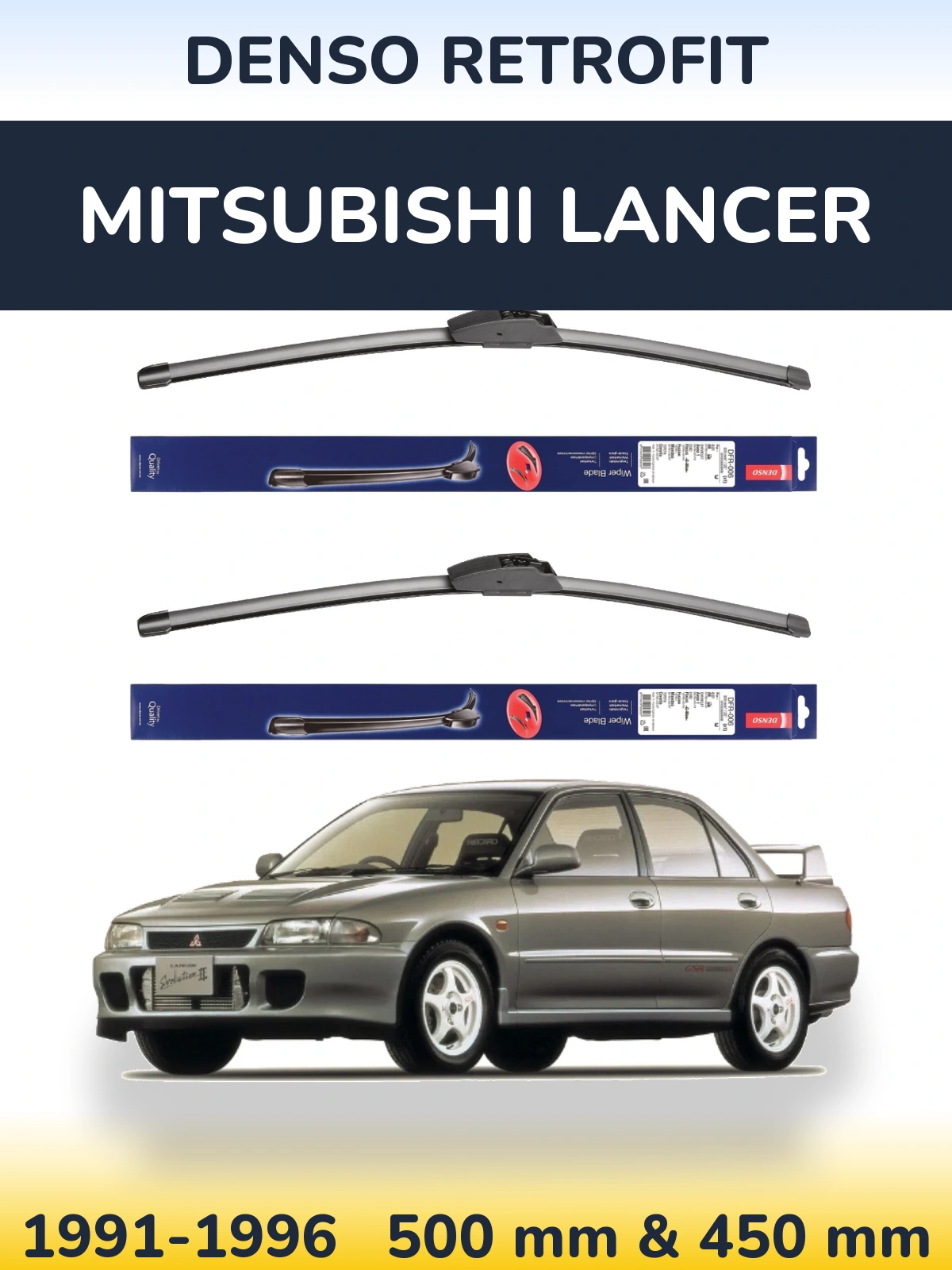 Sada předních stěračů Denso Retrofit 500 a 450 mm pro Mitsubishi Lancer 1991-1996