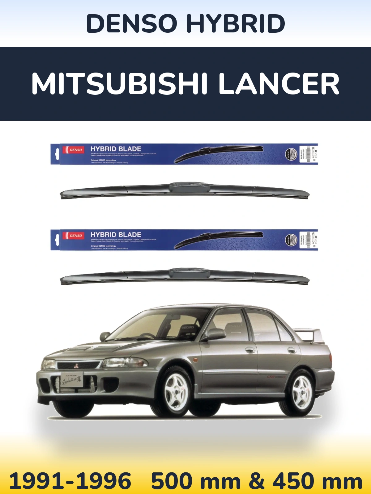 Sada předních stěračů Denso Hybrid 500 a 450 mm pro Mitsubishi Lancer 1991-1996