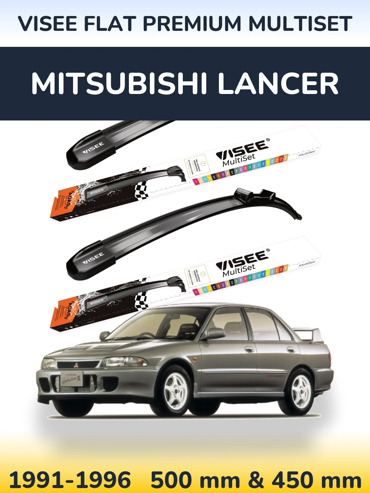 Sada předních stěračů VISEE FLAT PREMIUM MultiSet 500 a 450 mm pro Mitsubishi Lancer 1991-1996