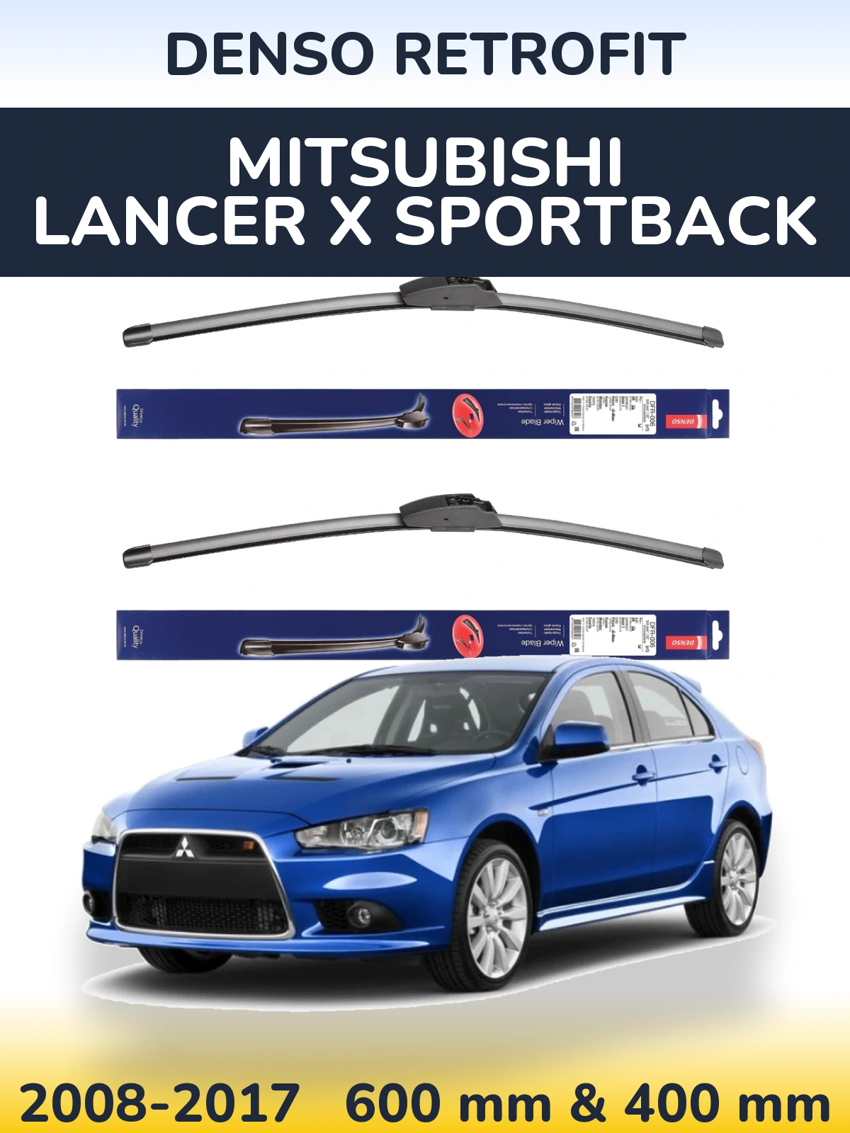 Sada předních stěračů Denso Retrofit 600 a 400 mm pro Mitsubishi Lancer X Sportback 2008-2017