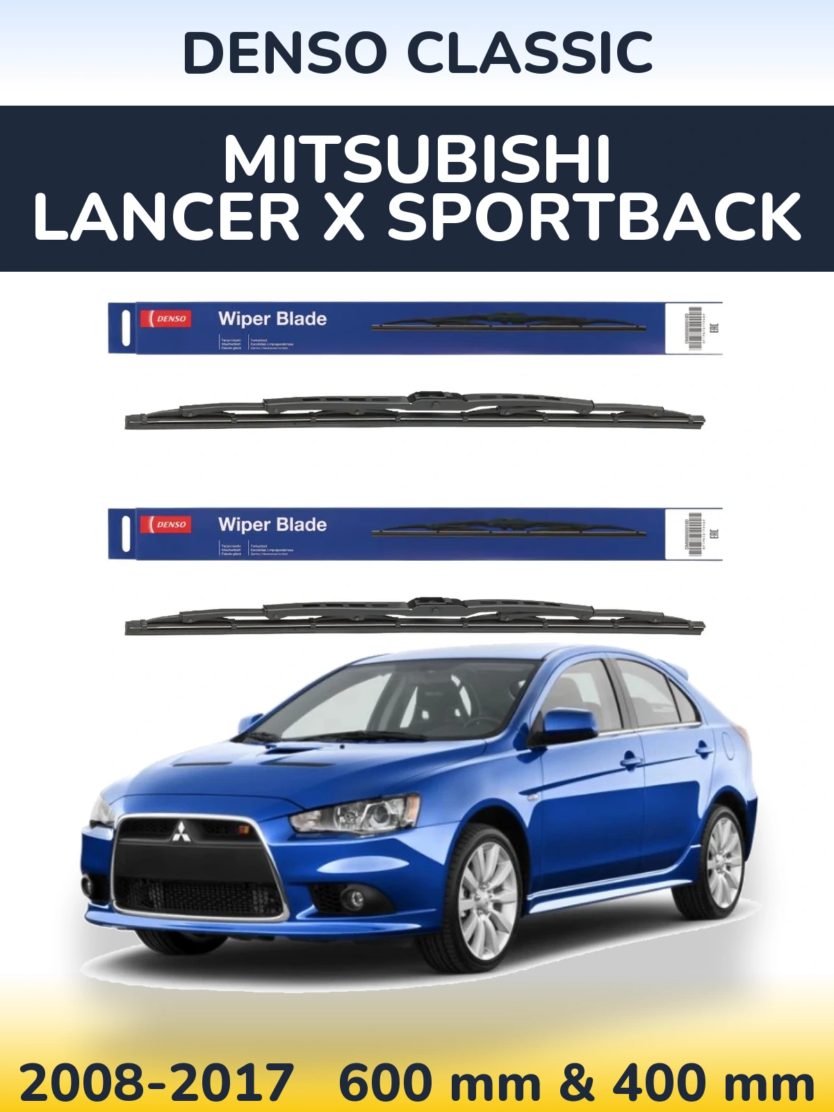 Sada předních stěračů Denso Classic 600 a 400 mm pro Mitsubishi Lancer X Sportback 2008-2017