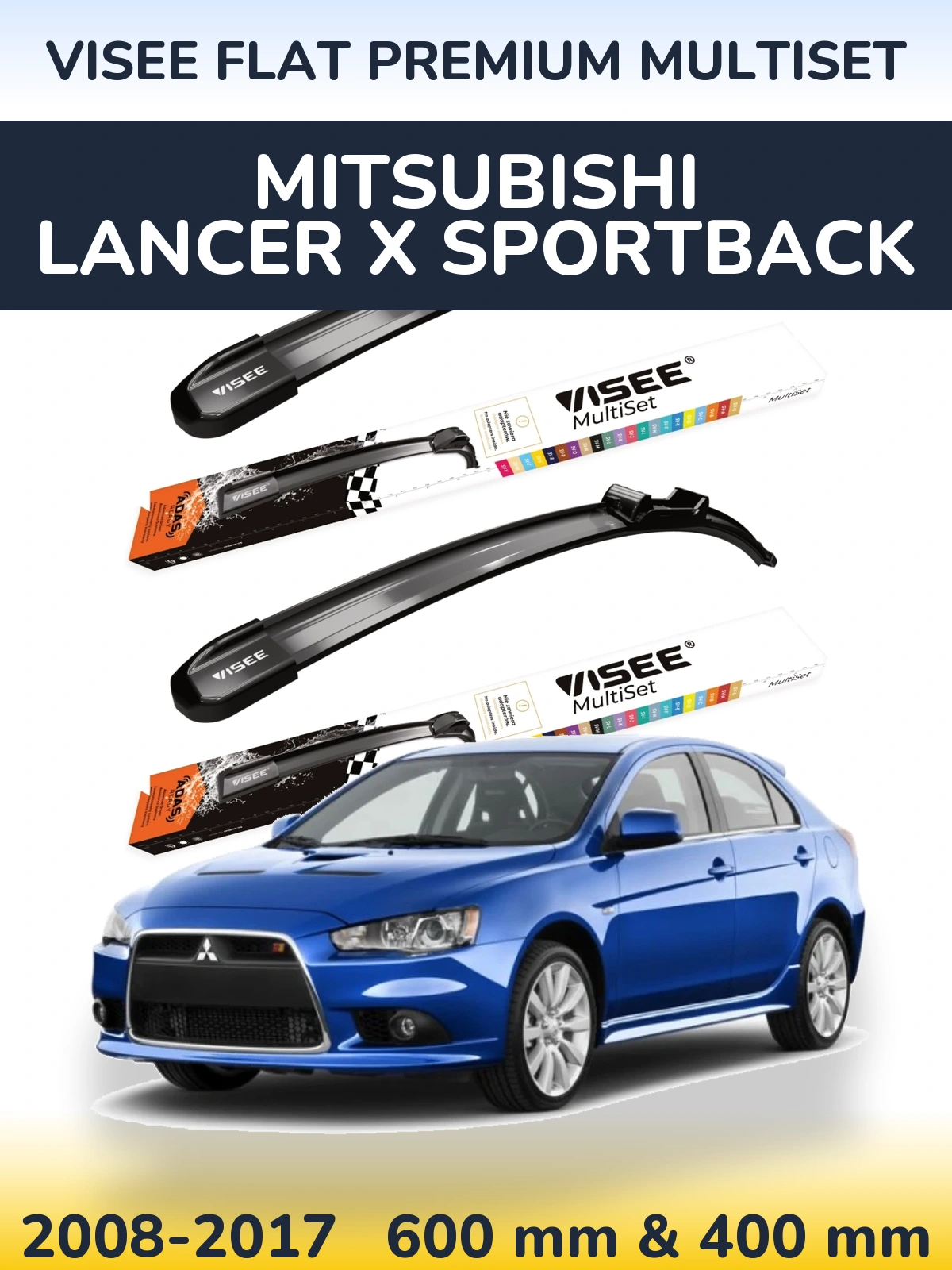 Комплект передніх щіток VISEE FLAT PREMIUM MultiSet 600 & 400 мм для Mitsubishi Lancer X Sportback 2008-2017