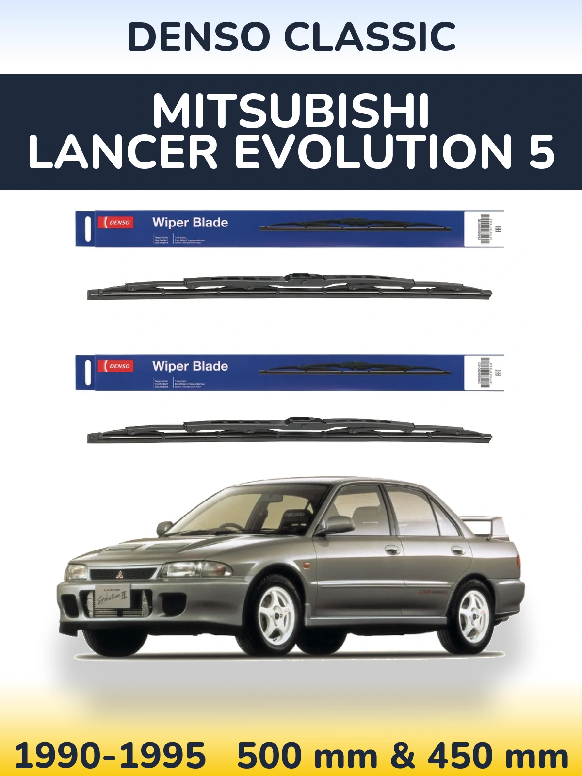 Sada předních stěračů Denso Classic 500 a 450 mm pro Mitsubishi Lancer Evolution 5 1990-1995