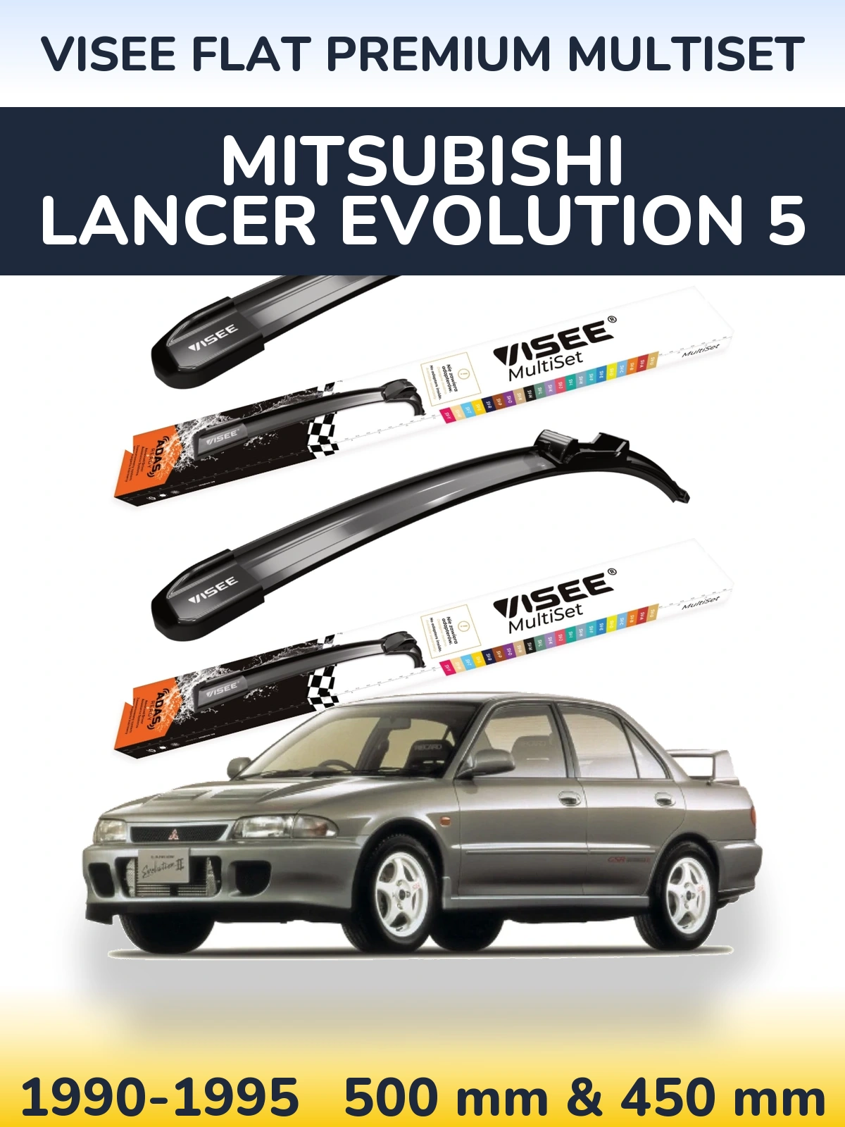 Sada předních stěračů VISEE FLAT PREMIUM MultiSet 500 a 450 mm pro Mitsubishi Lancer Evolution 5 1990-1995